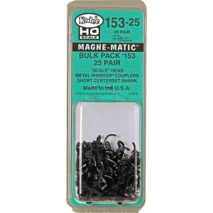 Kadee #153-25 HO Scale Bulk Pack - 25 pair #153 Scale Whisker® Metal Couplers - Short (1/4") Centerset Shank