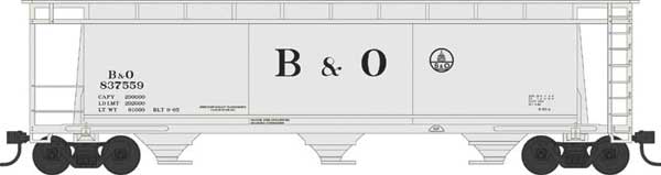 Bowser 3-Bay Cylindrical Covered Hopper - Ready to Run - Executive Line Baltimore & Ohio 837559 (Blt. 9-65, gray, black, Small Capitol Logo)