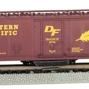 Bachmann Track Cleaning 50' Plug-Door Boxcar - Ready to Run Western Pacific #56057 (Boxcar Red, yellow; "Rides like a Feather" Slogan)