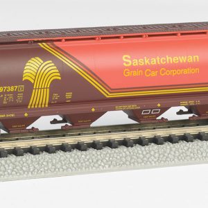 Bachmann Canadian Cylindrical 4-Bay Grain Hopper - Ready to Run - Silver Series(R) Saskatchewan Grain Car Corp. (orange, brown, yellow)