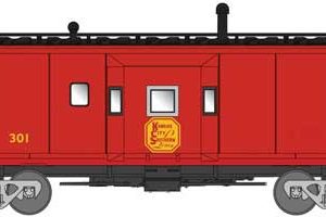 Blueford International Car Bay Window Caboose Phase 1 - Ready to Run Kansas City Southern #301 (Deramus Red, yellow)