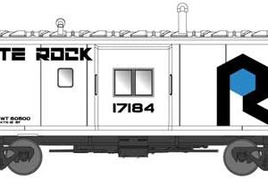 Bluford International Car Bay Window Caboose Phase 4 - Ready to Run Rock Island #17184 (white, black, blue, Route Rock Slogan)