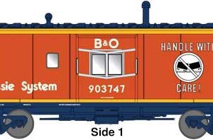 Bluford International Car Bay Window Caboose Phase 4 - Ready to Run Chessie B&O #903758 (orange, black, yellow, Handle With Care Slogan)