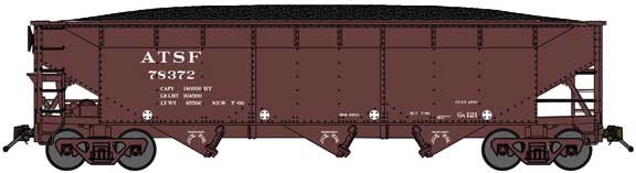 Bluford 70-Ton Offset-Side 3-Bay Hopper w/Load - Ready to Run Santa Fe #78338 (Class Ga-121, Boxcar Red, No Logo)
