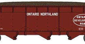Bluford 70-Ton Offset-Side 3-Bay Hopper w/Load - Ready to Run Ontario Northland #140107 (Boxcar Red, Oval Logo)
