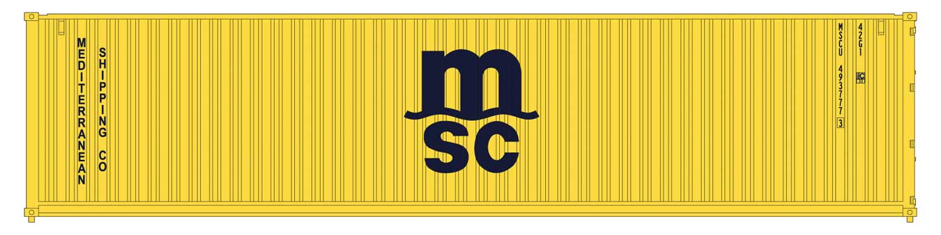 Kato 40' Corrugated Container 2-Pack - Assembled Mediterranean Shipping MSC (yellow, black)