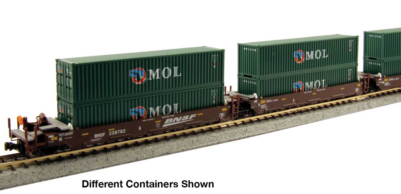 Kato Gunderson Maxi-I 5-Unit Container Well Car w/40' Containers - Ready to Run BNSF Railway #238403 (Boxcar Red, Wedge Logo) & China Shipping Containers
