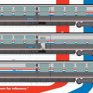 Kato Viewliner II Set - 2 Sleepers, Diner, Baggage-Dorm - Ready to Run Amtrak (Phase III; silver, red, white, blue)