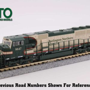 Kato USA Inc EMD SD70MAC w/Cab Headlight Burlington Northern Santa Fe #9647 (Early Merger Warbonnet, cream, green) Standard DC