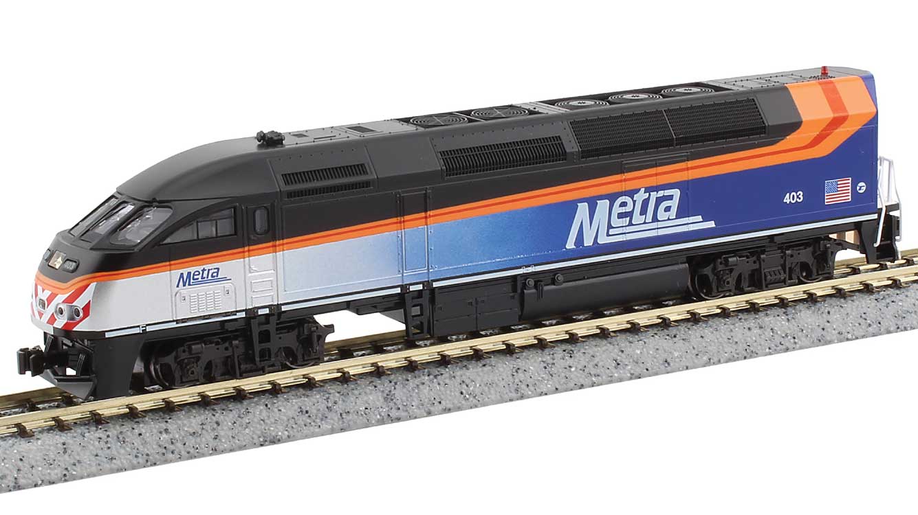 KATO Motive Power Industries MP36PH Metra #424 (2020, gray, blue, orange, black roof) Standard DC