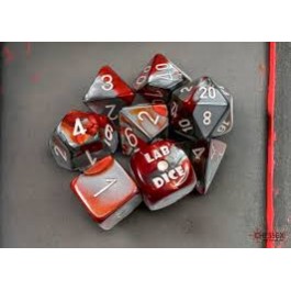 Chessex Red-Steel/White 7 Die Set with Bonus Die