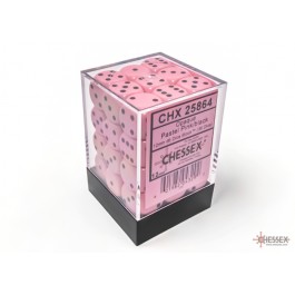 Chessex Opaque 12mm d6 Pastel Pink/black Dice Block(36 dice)