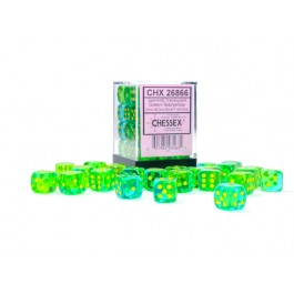 Chessex Gemini Translucent Green-Teal/Yellow 12MM D6 Dice Block