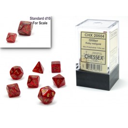 Chessex Glitter Mini Polyhedral 7 Die Set Ruby/Gold