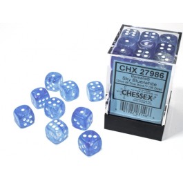 Chessex Borealis 12mm d6 Sky Blue/white Luminary Dice Block (36 dice)