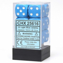Chessex: 12CT Opaque Light Blue/White 16mm D6 Dice Set