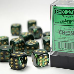 Chessex: 12CT Scarab Jade/Gold 16mm D6 Dice Block