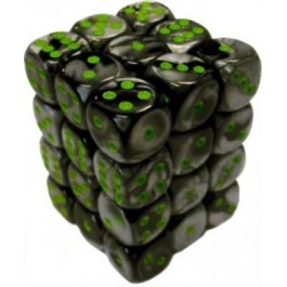 Chessex: Gemini Black-Grey/Green 12Mm D6 Dice Block
