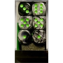 Chessex: Gemini Black-Grey/Green 16Mm D6 Dice Block