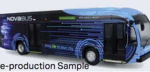 Iconic Replicas Nova Bus LFSe Electric Transit Bus - Assembled, Nova Bus (Demonstrator; blue, black, green)