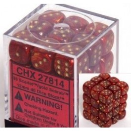 Chessex: Scarab Scarlet/Gold 12mm D6 Dice Block