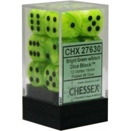 Chessex: Vortex Bright Green/Black 16mm D6 Dice Block