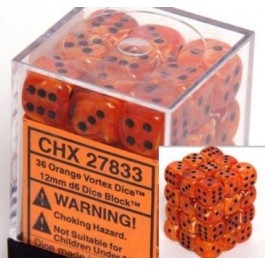 Chessex: Vortex Orange/Black 12mm D6 Dice