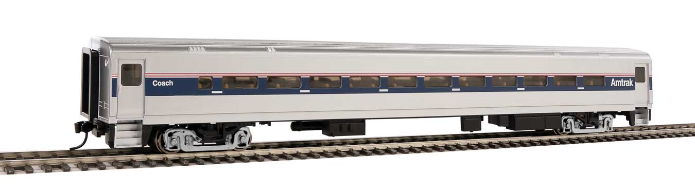 WalthersMainline 85' Horizon Fleet Coach - Ready to Run, Amtrak(R) (Phase IV; silver, Wide Blue, Thin Red and White Stripes)