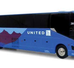 Iconic Replicas 2022 Prevost H3-45 Coach - Assembled, United Airlines (blue, black)