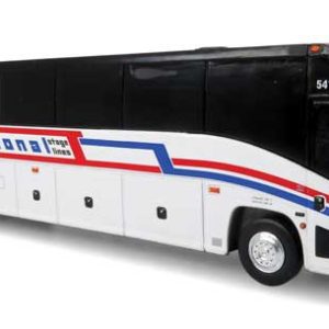 Iconic Replicas MCI J4500 Motorcoach Bus - Assembled, International Stage Lines (white, red, blue, black)