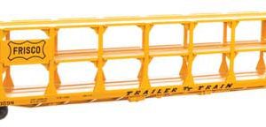 WalthersMainline 89' Flatcar w/Tri-Level Open Auto Rack - Ready to Run, St. Louis - San Francisco Rack Trailer-Train Flatcar #913598 (yellow)