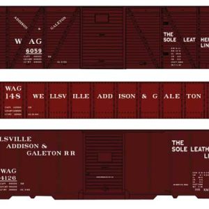 Accurail Inc Wood Boxcar, Steel Boxcar, Gondola Set - Kit, Wellsville, Addison & Galeton #6059, 4126, 148 (Boxcar Red)