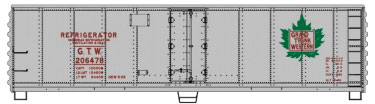 Accurail Inc 40' Steel Reefer w/Hinged Door - Kit, Grand Trunk Western #206478 (gray, red, green, Leaf Logo)