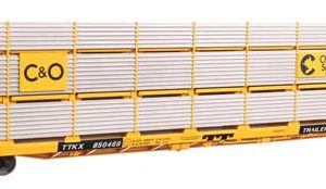 WalthersMainline 89' Flatcar w/Tri-Level Shielded Auto Rack - Ready to Run, Chesapeake & Ohio #850469, TTKX Flatcar (yellow)