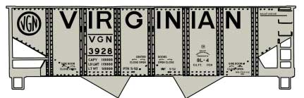 Accurail Inc USRA 55-Ton 2-Bay Open Hopper - Kit, Virginian (class BL-4, gray, black, Billboard Lettering)
