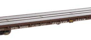 WalthersMainline 60' Pullman-Standard Flatcar - Ready to Run, Trailer-Train HTTX #90820 (Heavy-duty; brown)