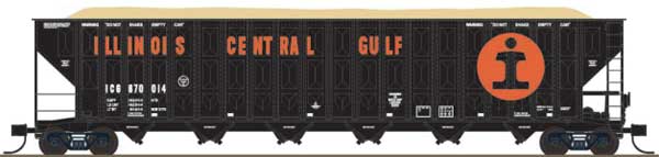 Trainworx Inc Greenville 7000-Cubic Foot Wood Chip Hopper - Ready to Run, Illinois Central Gulf #870057 (black, orange, white), (Pre-Order)