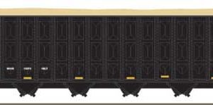 Trainworx Inc Greenville 7000-Cubic Foot Wood Chip Hopper - Ready to Run, Norfolk Southern #198939 (black, white, yellow conspicuity striping), (Pre-Order)