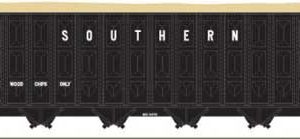 Trainworx Inc Greenville 7000-Cubic Foot Wood Chip Hopper - Ready to Run, Southern Railway #134554 (black, white, yellow conspicuity striping), (Pre-Order)