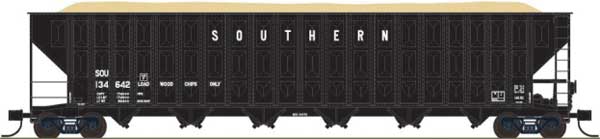 Trainworx Inc Greenville 7000-Cubic Foot Wood Chip Hopper - Ready to Run, Southern Railway #134642 (black, white, no conspicuity striping), (Pre-Order)