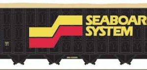 Trainworx Inc Greenville 7000-Cubic Foot Wood Chip Hopper - Ready to Run, Seaboard System #433366 (black, white, yellow, red), (Pre-Order)