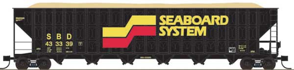 Trainworx Inc Greenville 7000-Cubic Foot Wood Chip Hopper - Ready to Run, Seaboard System #433545 (black, white, yellow, red), (Pre-Order)