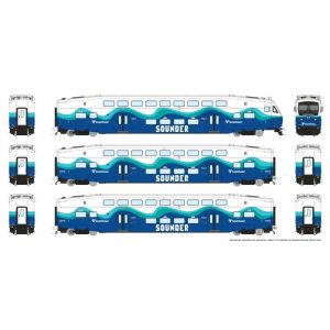 Rapido HO CEM Bi-Level Commuter Car: Sounder: Set #2 (Cab: 330 Coaches: 424, 427) Pre-Order