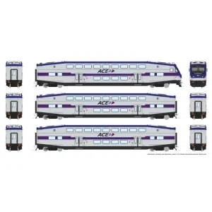 Rapido HO CEM Bi-Level Commuter Car: ACE - Modern: Set #1 (Cab: 3310 Coaches: 3225, 3232) Pre-Order