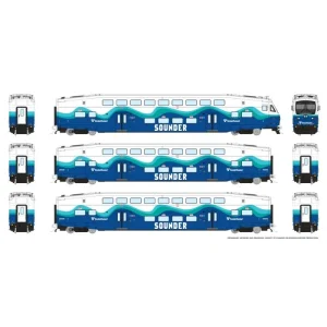 Rapido HO CEM Bi-Level Commuter Car: Sounder: Set #1 (Cab: 321 Coaches: 422, 425) Pre-Order